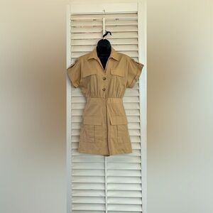 ZARA POPLIN CARGO JUMPSUIT Sz XS